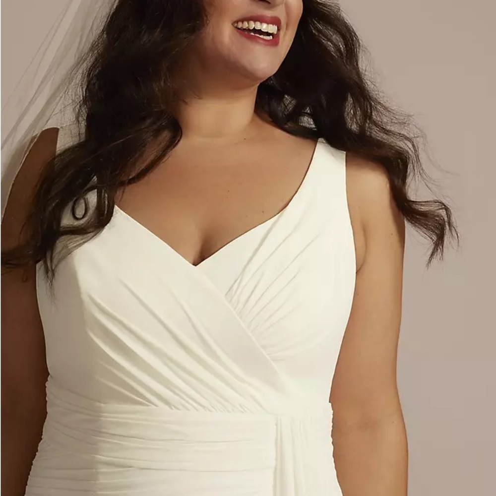 DB Studio Pleated Chiffon V Neck Tank A-line Wedding Dress Style #WG4083 - Picture 3 of 9